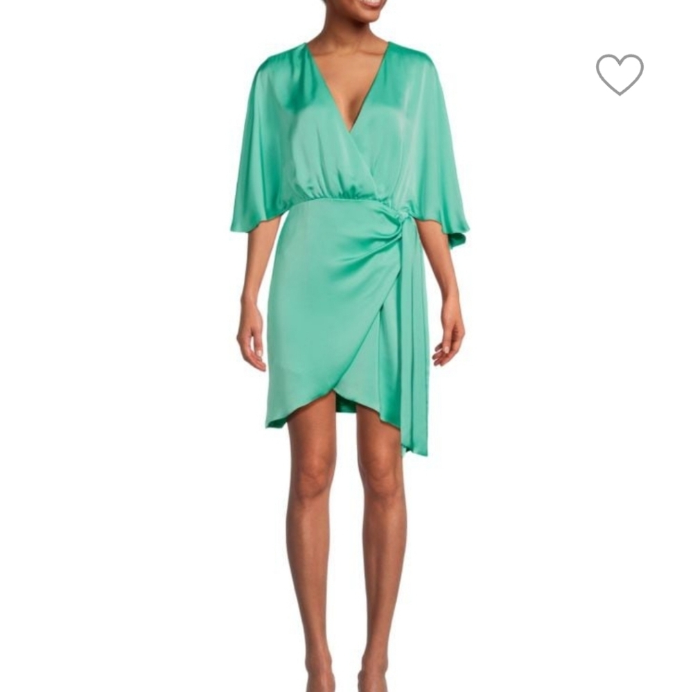 New Ramy Brook Alexis Faux Wrap Satin Mini Dress 0